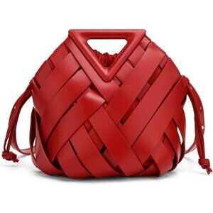 Women's Red Vegan Leather Clutch Woven Small Crossbody Top Handle Satchels Bag